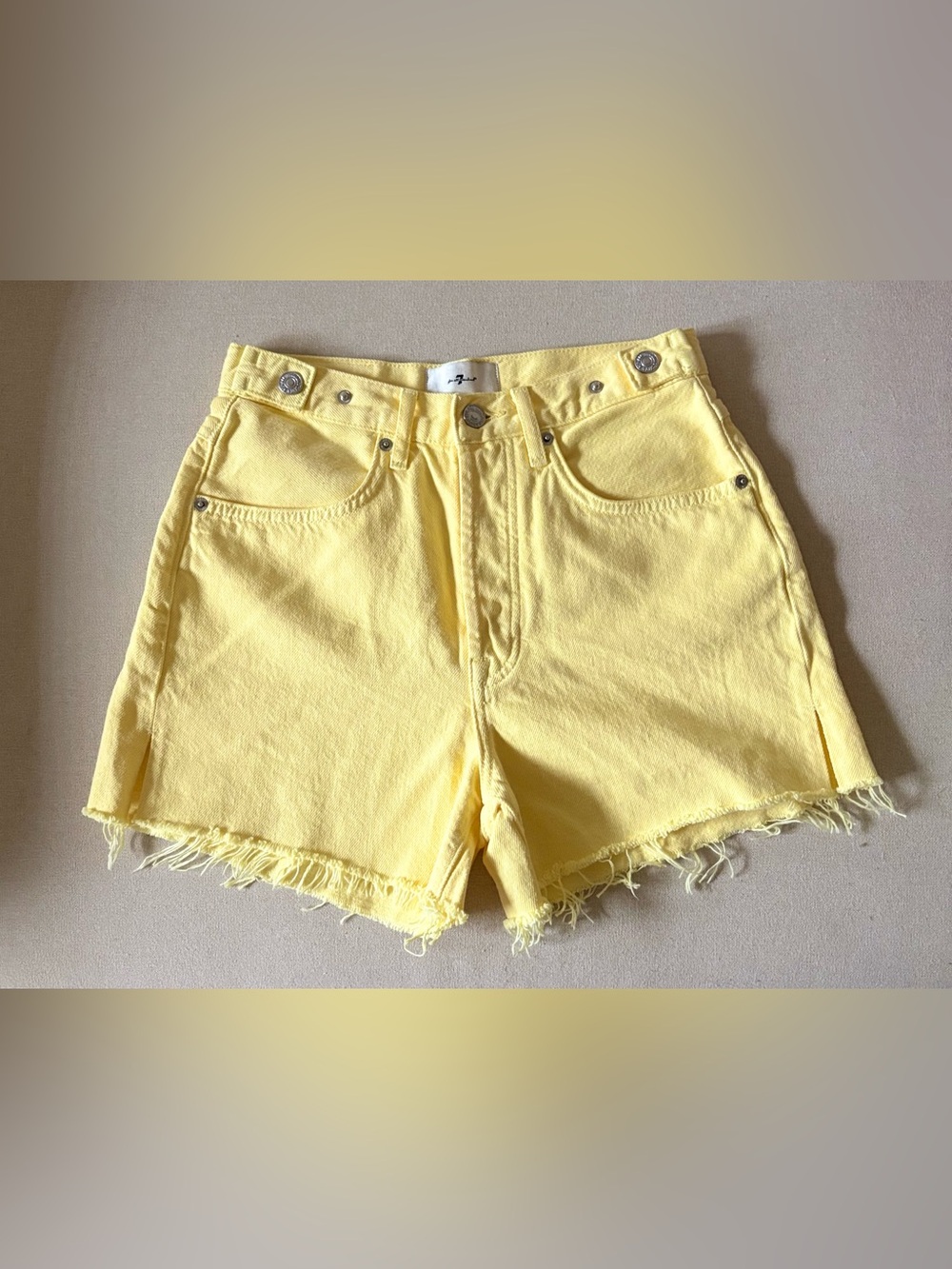 7 For All Mankind Sunny Yellow High-Waist Denim Shorts